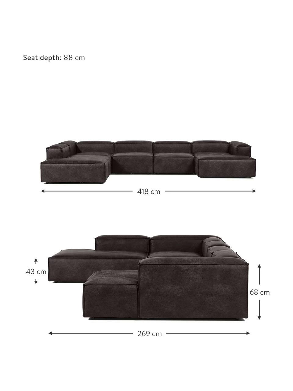 Westwing Collection Canapé lounge modulable cuir recyclé brun-gris Lennon, larg. 418 x prof. 68 cm, méridienne à gauche 2 Westwing Collection Canapé lounge modulable cuir recyclé brun-gris Lennon, larg. 418 x prof. 68 cm, méridienne à gauche – Image 2