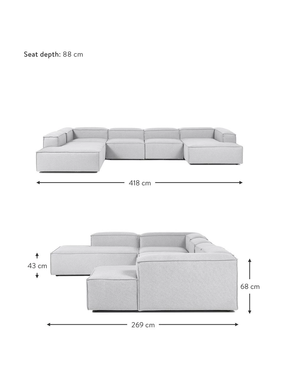 Westwing Collection Canapé lounge modulable gris clair Lennon, larg. 418 x prof. 68 cm, méridienne à gauche 2 Westwing Collection Canapé lounge modulable gris clair Lennon, larg. 418 x prof. 68 cm, méridienne à gauche – Image 2