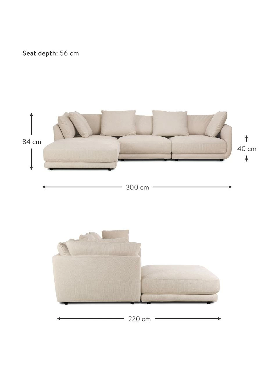 Westwing Collection Canapé modulable 3 places beige avec tabouret de canapé Jasmin, larg. 300 x long. 84 cm 2 Westwing Collection Canapé modulable 3 places beige avec tabouret de canapé Jasmin, larg. 300 x long. 84 cm – Image 2