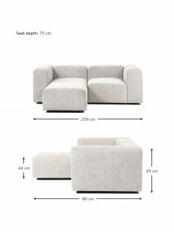 Westwing Collection Canapé modulable 3 places blanc crème avec pouf Lena, larg. 209 x prof. 181 cm -furniture Soldes Canape modulable 3 places blanc creme avec pouf Lena 3