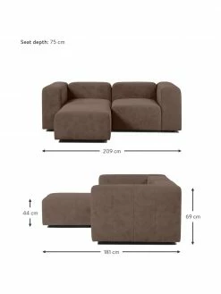 Westwing Collection Canap&eacute; modulable 3&nbsp;places brun fonc&eacute; avec pouf Lena, larg. 209 x prof. 181 cm -furniture Soldes Canape modulable 3 places brun fonce avec pouf Lena 4