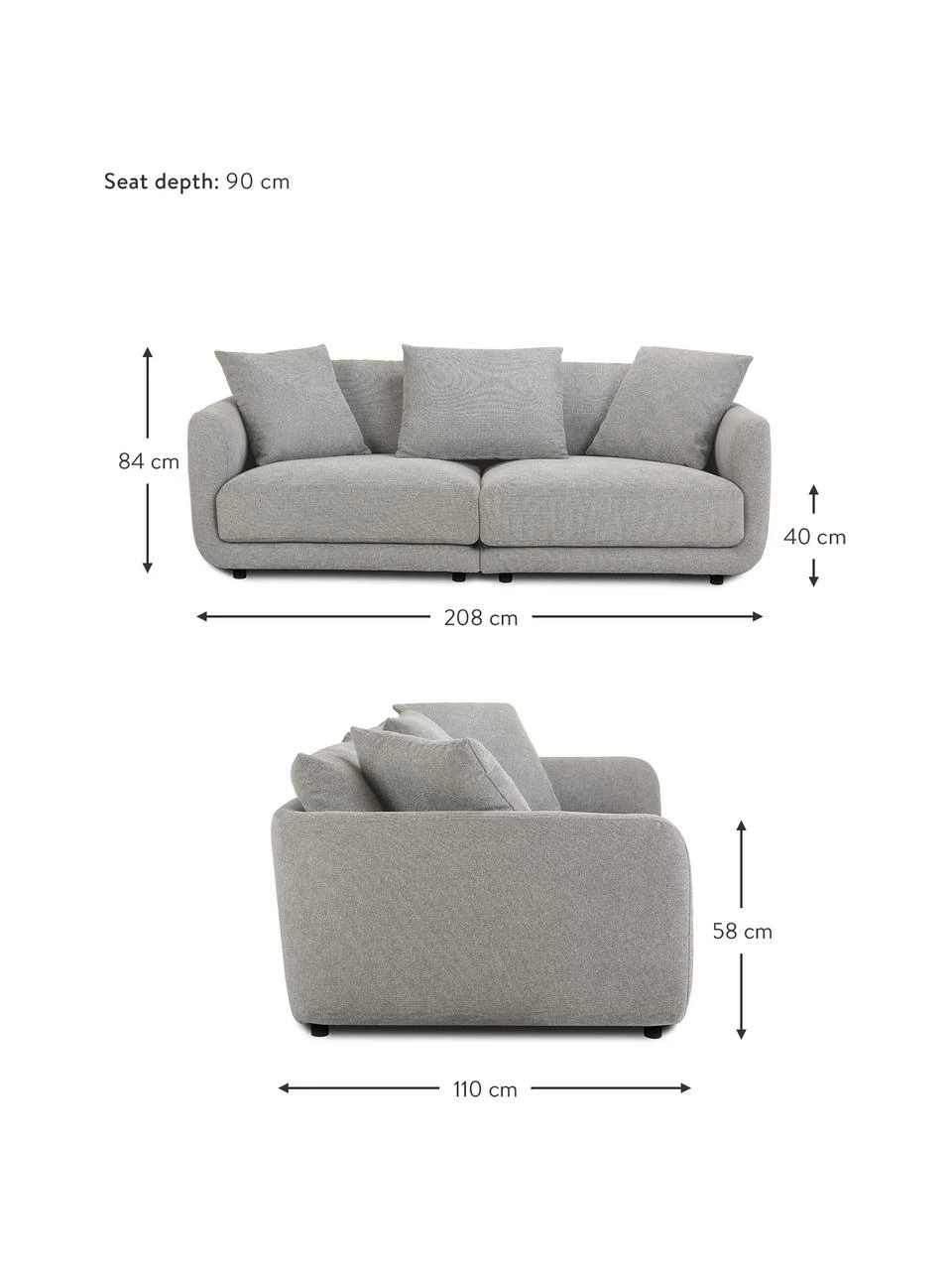 Westwing Collection Canapé modulable 3 places gris Jasmin, larg. 208 x long. 84 cm 2 Westwing Collection Canapé modulable 3 places gris Jasmin, larg. 208 x long. 84 cm – Image 2