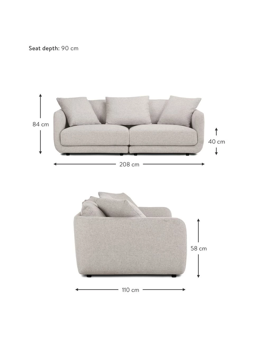 Westwing Collection Canapé modulable 3 places gris clair Jasmin, larg. 208 x long. 84 cm 2 Westwing Collection Canapé modulable 3 places gris clair Jasmin, larg. 208 x long. 84 cm – Image 2