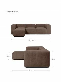 Westwing Collection Canapé modulable 4 places brun foncé avec pouf Lena, larg. 284 x prof. 181 cm -furniture Soldes Canape modulable 4 places brun fonce avec pouf Lena 2
