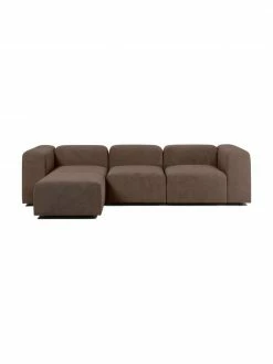 Westwing Collection Canapé modulable 4 places brun foncé avec pouf Lena, larg. 284 x prof. 181 cm