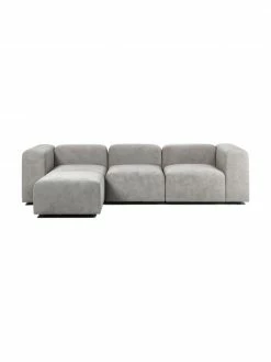 Westwing Collection Canapé modulable 4 places gris argenté avec pouf Lena, larg. 284 x prof. 181 cm