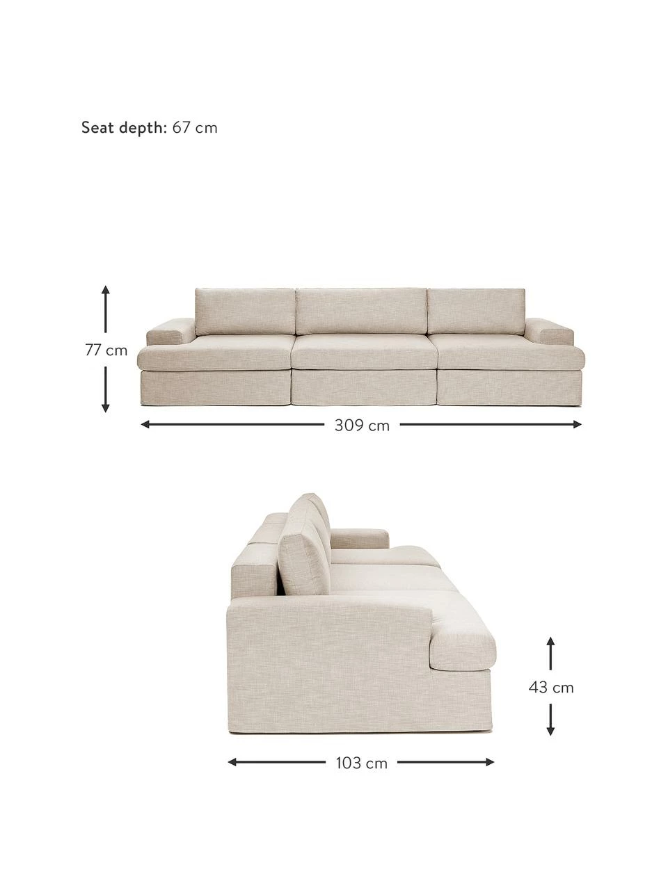 Westwing Collection Canapé modulaire 3 places taupe Russell, larg. 309 x haut. 77 cm 2 Westwing Collection Canapé modulaire 3 places taupe Russell, larg. 309 x haut. 77 cm – Image 2