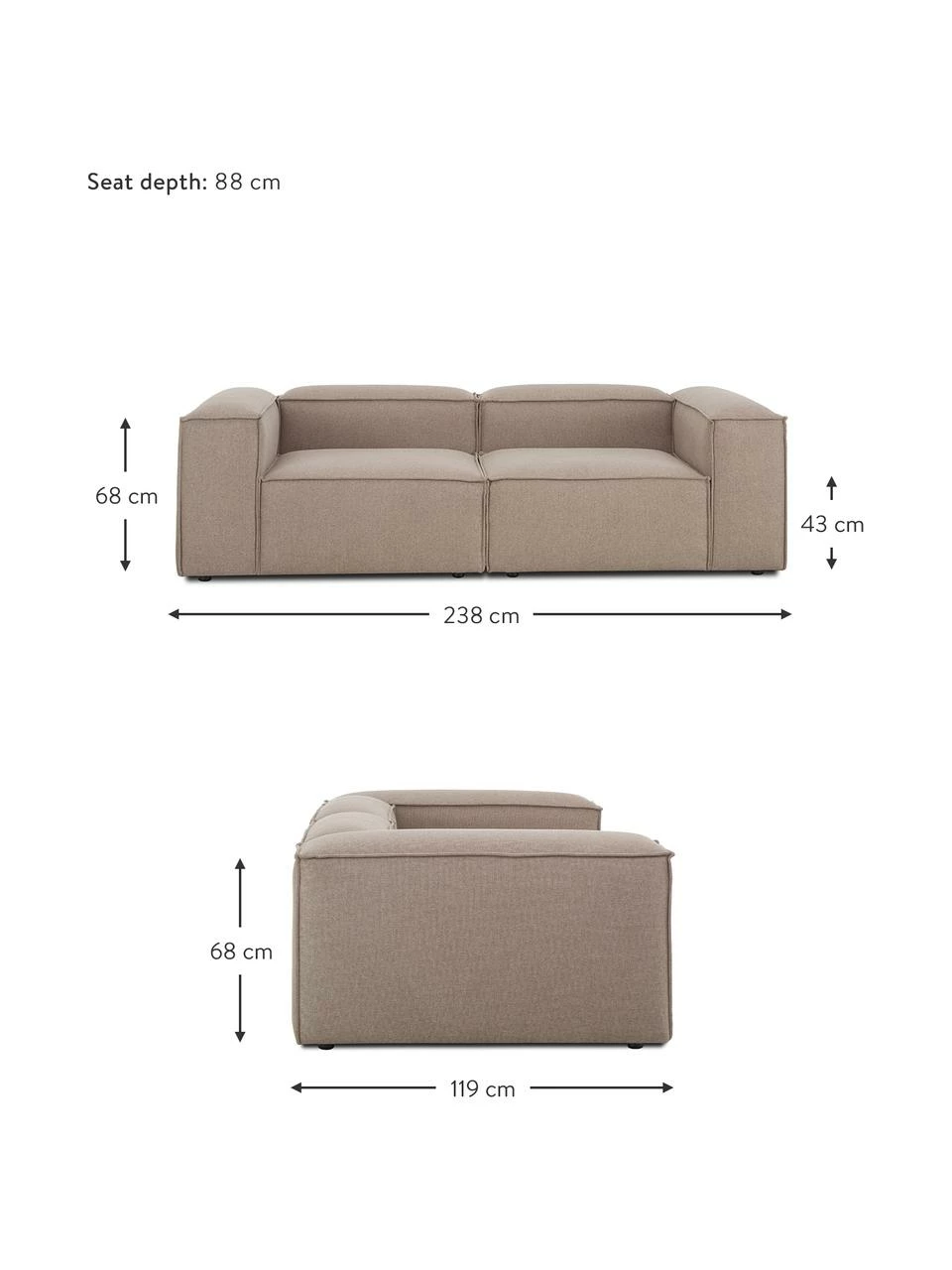 Westwing Collection Canapé modulaire 3 places tissu brun Lennon, larg. 238 x prof. 119 cm 5 Westwing Collection Canapé modulaire 3 places tissu brun Lennon, larg. 238 x prof. 119 cm – Image 5