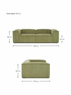 Westwing Collection Canapé modulaire 3 places velours côtelé vert Lennon, larg. 238 x prof. 119 cm -furniture Soldes Canape modulaire 3 places velours cotele vert Lennon 3