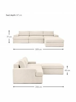 Westwing Collection Canapé modulaire 4 places beige Russell, larg. 309 x haut. 77 cm -furniture Soldes Canape modulaire 4 places beige Russell 2