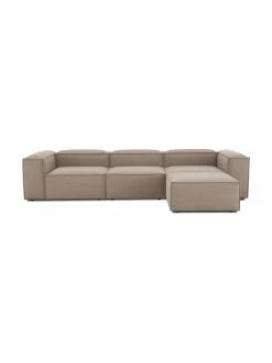 Westwing Collection Canapé modulaire 4 places tissu brun avec pouf Lennon, larg. 327 x prof. 207 cm