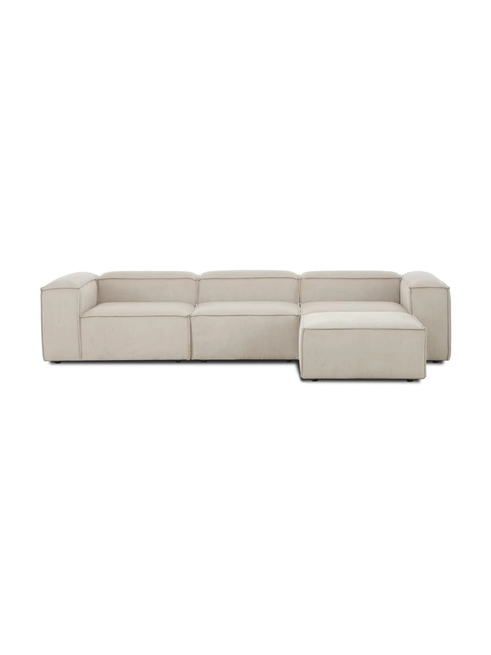 Westwing Collection Canapé modulaire 4 places velours côtelé beige avec pouf Lennon, larg. 327 x prof. 207 cm 1 Westwing Collection Canapé modulaire 4 places velours côtelé beige avec pouf Lennon, larg. 327 x prof. 207 cm