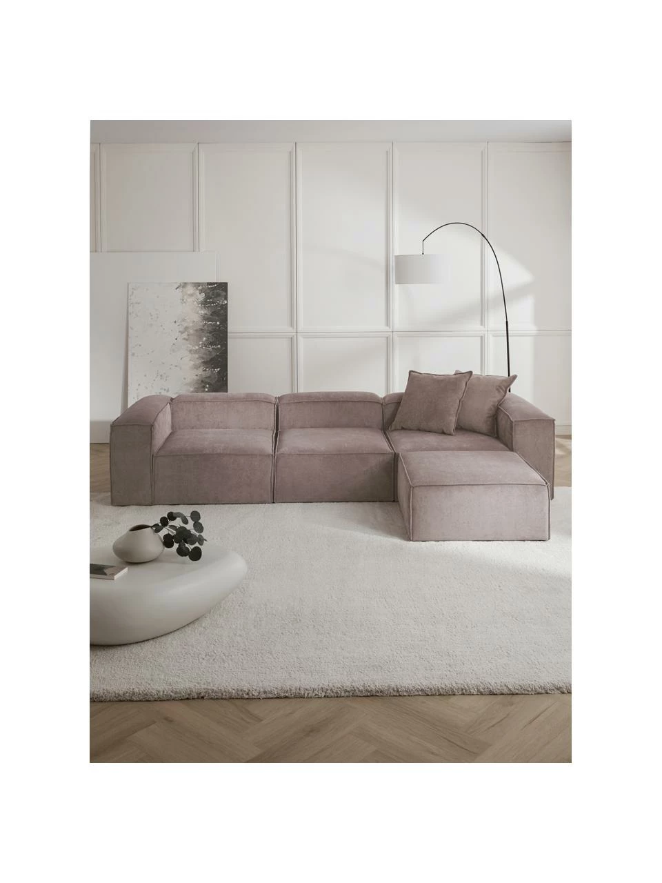 Westwing Collection Canapé modulaire 4 places velours côtelé brun avec pouf Lennon, larg. 327 x prof. 207 cm 2 Westwing Collection Canapé modulaire 4 places velours côtelé brun avec pouf Lennon, larg. 327 x prof. 207 cm – Image 2