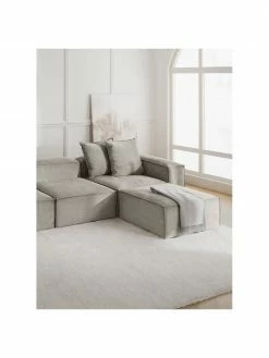 Westwing Collection Canapé modulaire 4 places velours côtelé gris avec pouf Lennon, larg. 327 x prof. 207 cm -furniture Soldes Canape modulaire 4 places velours cotele gris avec pouf Lennon 2