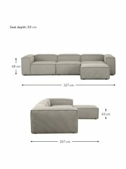 Westwing Collection Canapé modulaire 4 places velours côtelé gris avec pouf Lennon, larg. 327 x prof. 207 cm -furniture Soldes Canape modulaire 4 places velours cotele gris avec pouf Lennon 4