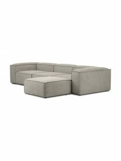Westwing Collection Canapé modulaire 4 places velours côtelé gris avec pouf Lennon, larg. 327 x prof. 207 cm -furniture Soldes Canape modulaire 4 places velours cotele gris avec pouf Lennon 5