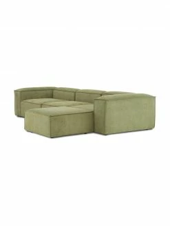 Westwing Collection Canapé modulaire 4 places velours côtelé vert avec pouf Lennon, larg. 327 x prof. 207 cm -furniture Soldes Canape modulaire 4 places velours cotele vert avec pouf Lennon 2
