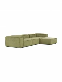 Westwing Collection Canapé modulaire 4 places velours côtelé vert avec pouf Lennon, larg. 327 x prof. 207 cm -furniture Soldes Canape modulaire 4 places velours cotele vert avec pouf Lennon 3