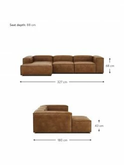 Westwing Collection Canapé modulaire en cuir recyclé brun Lennon, larg. 327 x prof. 180 cm, méridienne à gauche -furniture Soldes Canape modulaire en cuir recycle brun Lennon 2