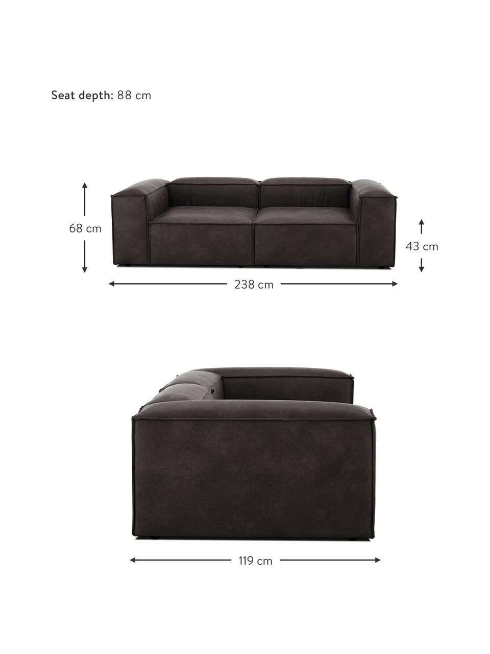 Westwing Collection Canapé modulaire en cuir recyclé brun-gris 3 places Lennon, larg. 238 x prof. 119 cm 4 Westwing Collection Canapé modulaire en cuir recyclé brun-gris 3 places Lennon, larg. 238 x prof. 119 cm – Image 4