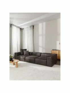 Westwing Collection Canapé modulaire en cuir recyclé brun-gris 4 places Lennon, larg. 327 x prof. 119 cm -furniture Soldes Canape modulaire en cuir recycle brun gris 4 places Lennon 3