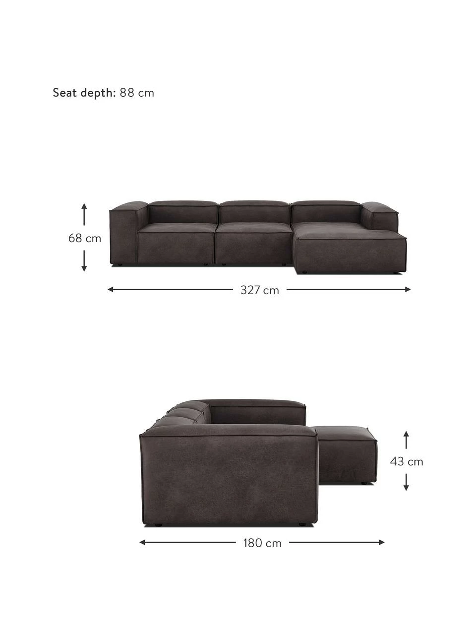 Westwing Collection Canapé modulaire en cuir recyclé brun-gris Lennon, larg. 327 x prof. 180 cm, méridienne à droite 4 Westwing Collection Canapé modulaire en cuir recyclé brun-gris Lennon, larg. 327 x prof. 180 cm, méridienne à droite – Image 4