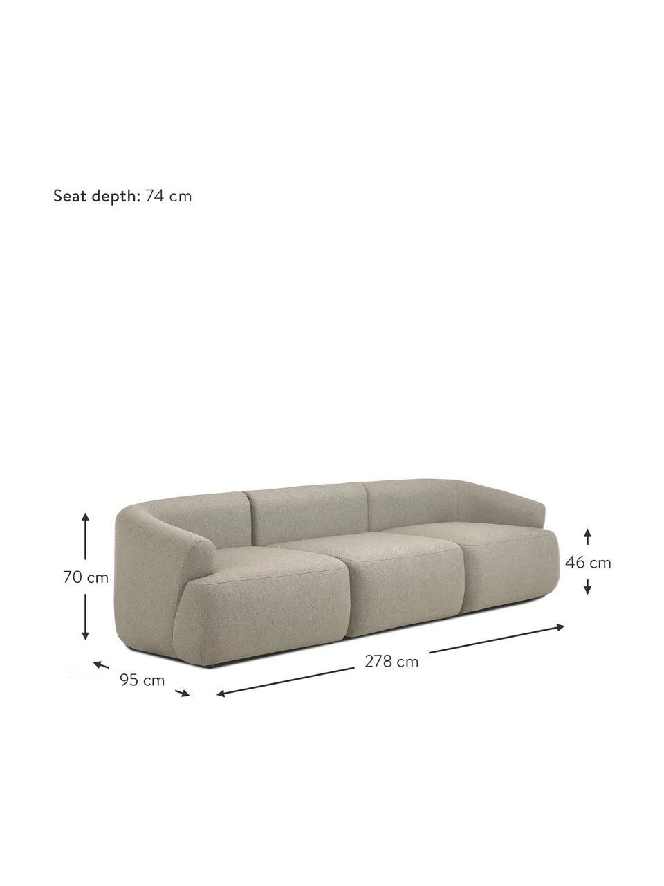 Westwing Collection Canapé modulaire gris Sofia (3 places), larg. 278 x prof. 95 cm 5 Westwing Collection Canapé modulaire gris Sofia (3 places), larg. 278 x prof. 95 cm – Image 5