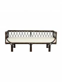 Canapé rotin brun avec coussin de chaise Linnsofina, larg. 190 x prof. 81 cm