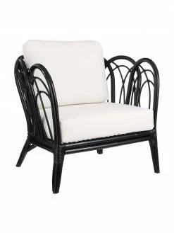 Chaise en rotin noire avec coussin Sherbrooke, larg. 83 x prof. 72 cm