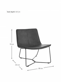 Chaise lounge en cuir synthétique noir Barrel, larg. 68 x prof. 64 cm -furniture Soldes Chaise lounge en cuir synthetique noir Barrel 2