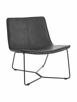 Chaise lounge en cuir synthétique noir Barrel, larg. 68 x prof. 64 cm