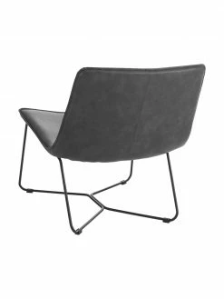 Chaise lounge en cuir synthétique noir Barrel, larg. 68 x prof. 64 cm -furniture Soldes Chaise lounge en cuir synthetique noir Barrel 5