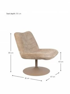 Zuiver Chaise lounge velours côtelé beige Bubba, larg. 67 x prof. 81 cm -furniture Soldes Chaise lounge velours cotele beige Bubba 2