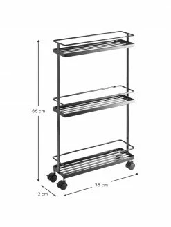 Yamazaki Chariot de rangement noir Tower, larg. 38 x long. 66 cm -furniture Soldes Chariot de rangement noir Tower 2