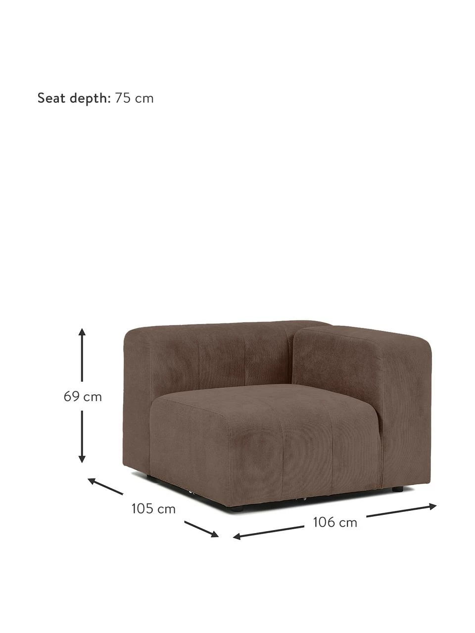 Westwing Collection Chauffeuse d'angle brun foncé Lena, larg. 105 x prof. 106 cm, méridienne gauche 3 Westwing Collection Chauffeuse d'angle brun foncé Lena, larg. 105 x prof. 106 cm, méridienne gauche – Image 3