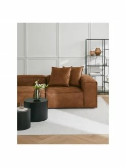 Westwing Collection Chauffeuse d'angle en cuir recyclé brun Lennon, larg. 119 x prof. 119 cm, méridienne à gauche -furniture Soldes Chauffeuse dangle en cuir recycle brun Lennon 2