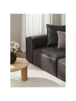 Westwing Collection Chauffeuse d'angle en cuir recyclé brun-gris Lennon, larg. 119 x prof. 119 cm, méridienne à gauche -furniture Soldes Chauffeuse dangle en cuir recycle brun gris Lennon 2