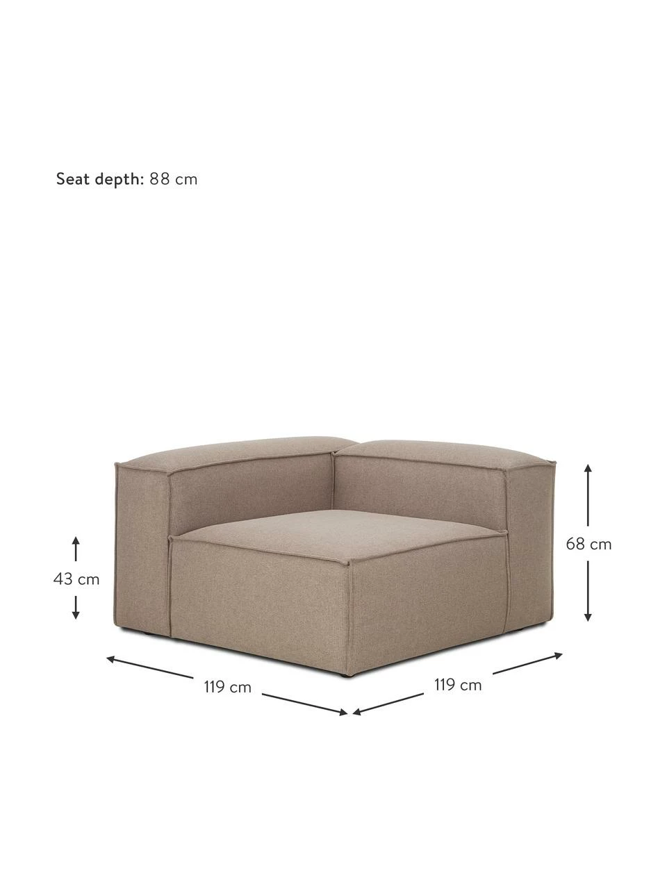Westwing Collection Chauffeuse d'angle tissu brun Lennon, larg. 119 x prof. 119 cm, méridienne à gauche 5 Westwing Collection Chauffeuse d'angle tissu brun Lennon, larg. 119 x prof. 119 cm, méridienne à gauche – Image 5