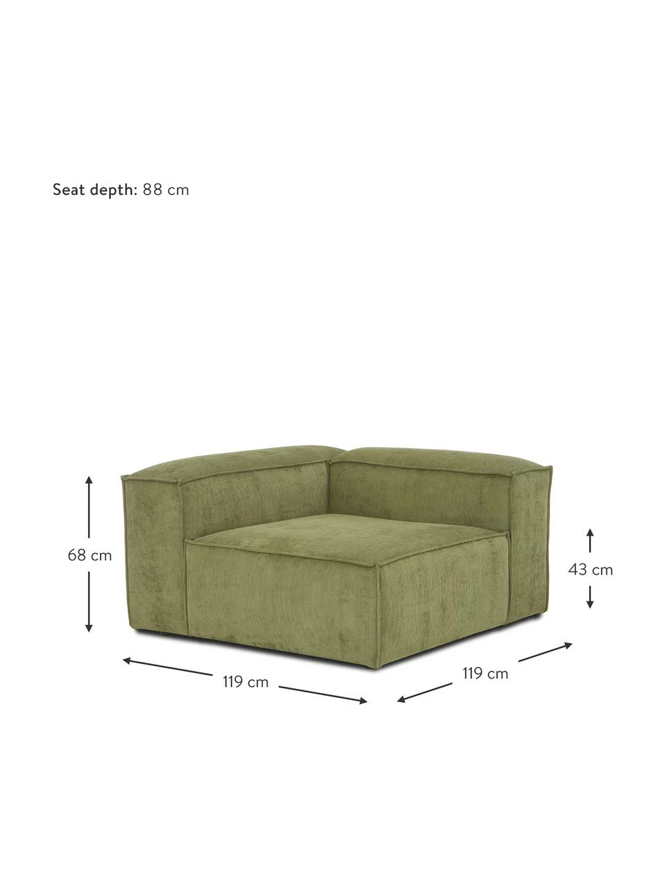 Westwing Collection Chauffeuse d'angle velours côtelé vert Lennon, larg. 119 x prof. 119 cm, méridienne à gauche 2 Westwing Collection Chauffeuse d'angle velours côtelé vert Lennon, larg. 119 x prof. 119 cm, méridienne à gauche – Image 2
