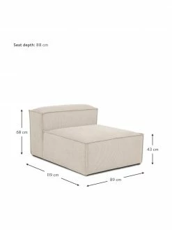 Westwing Collection Chauffeuse pour canapé modulaire velours côtelé beige Lennon, larg. 89 x prof. 119 cm -furniture Soldes Chauffeuse pour canape modulaire velours cotele beige Lennon 2