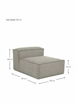 Westwing Collection Chauffeuse pour canapé modulaire velours côtelé gris Lennon, larg. 89 x prof. 119 cm -furniture Soldes Chauffeuse pour canape modulaire velours cotele gris Lennon 2