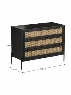 Westwing Collection Commode noire en cannage Vienna, larg. 105 x haut. 78 cm -furniture Soldes Commode noire en cannage Vienna 4