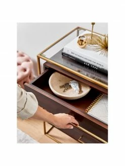 Westwing Collection Commode noire plateau en verre Lyle, larg. 100 x haut. 82 cm -furniture Soldes Commode noire plateau en verre Lyle 2