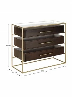 Westwing Collection Commode noire plateau en verre Lyle, larg. 100 x haut. 82 cm -furniture Soldes Commode noire plateau en verre Lyle 3