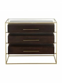 Westwing Collection Commode noire plateau en verre Lyle, larg. 100 x haut. 82 cm -furniture Soldes Commode noire plateau en verre Lyle 4