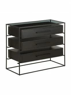 Westwing Collection Commode noire plateau en verre Lyle, larg. 100 x haut. 82 cm