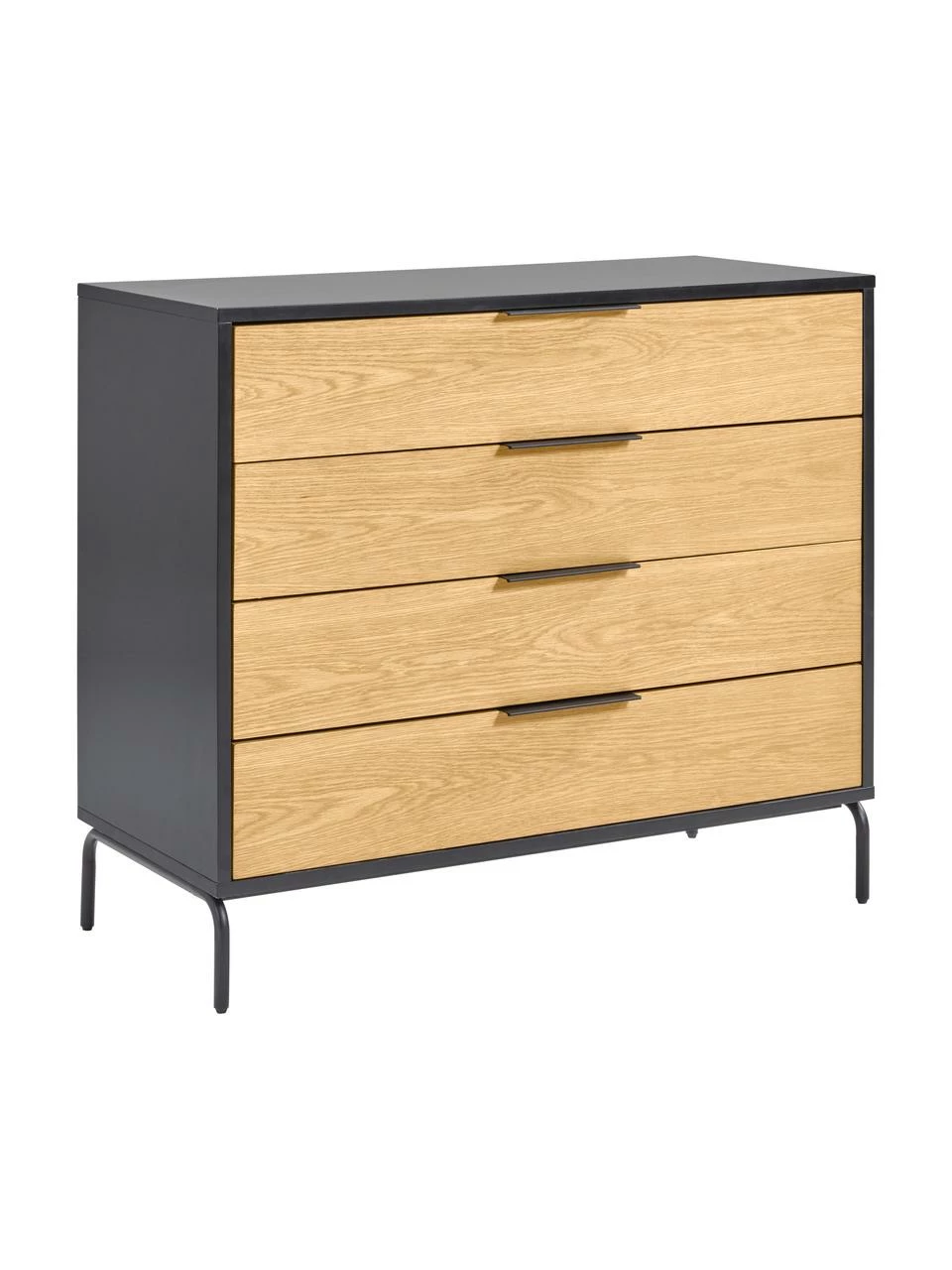 Commode plaquée chêne Stellar, larg. 100 x haut. 90 cm 1 Commode plaquée chêne Stellar, larg. 100 x haut. 90 cm