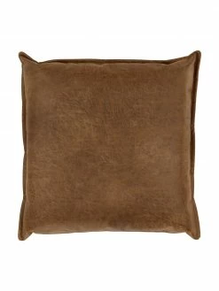 Westwing Collection Coussin canapé 60x60 en cuir recyclé brun Lennon, larg. 60 x long. 60 cm