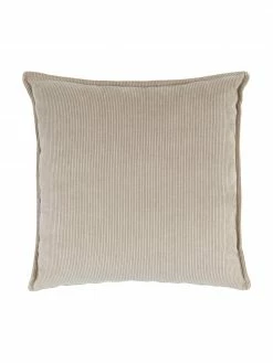 Westwing Collection Coussin canapé 60x60 velours côtelé beige Lennon, larg. 60 x long. 60 cm
