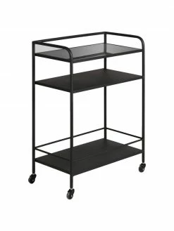 Desserte métal noir plateau en verre Markus, larg. 58 x haut. 83 cm